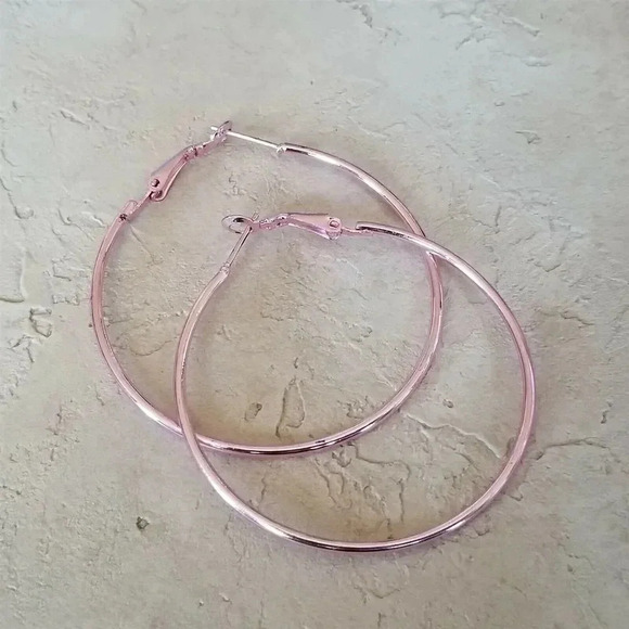 Sleek Pink Large Hoop Earrings 50mm 2" Leverback Minimalist Classic - Picture 2 of 6